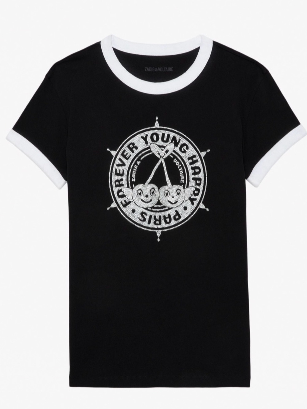 Zadig & Voltaire Rhinestone Embellished "Forever Young Happy Paris" T-Shirt